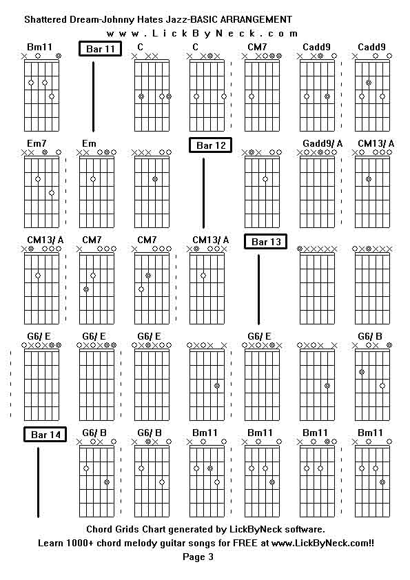 Chord Grids Chart of chord melody fingerstyle guitar song-Shattered Dream-Johnny Hates Jazz-BASIC ARRANGEMENT,generated by LickByNeck software.